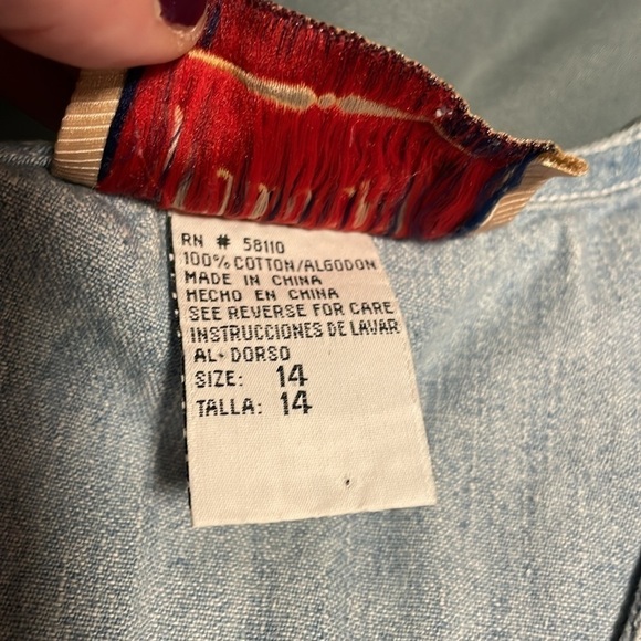 VTG Cottagecore Dress Denim Maxi 14 Blue Sleeve Jean 90s Granny Hippie Feminine - Picture 15 of 16